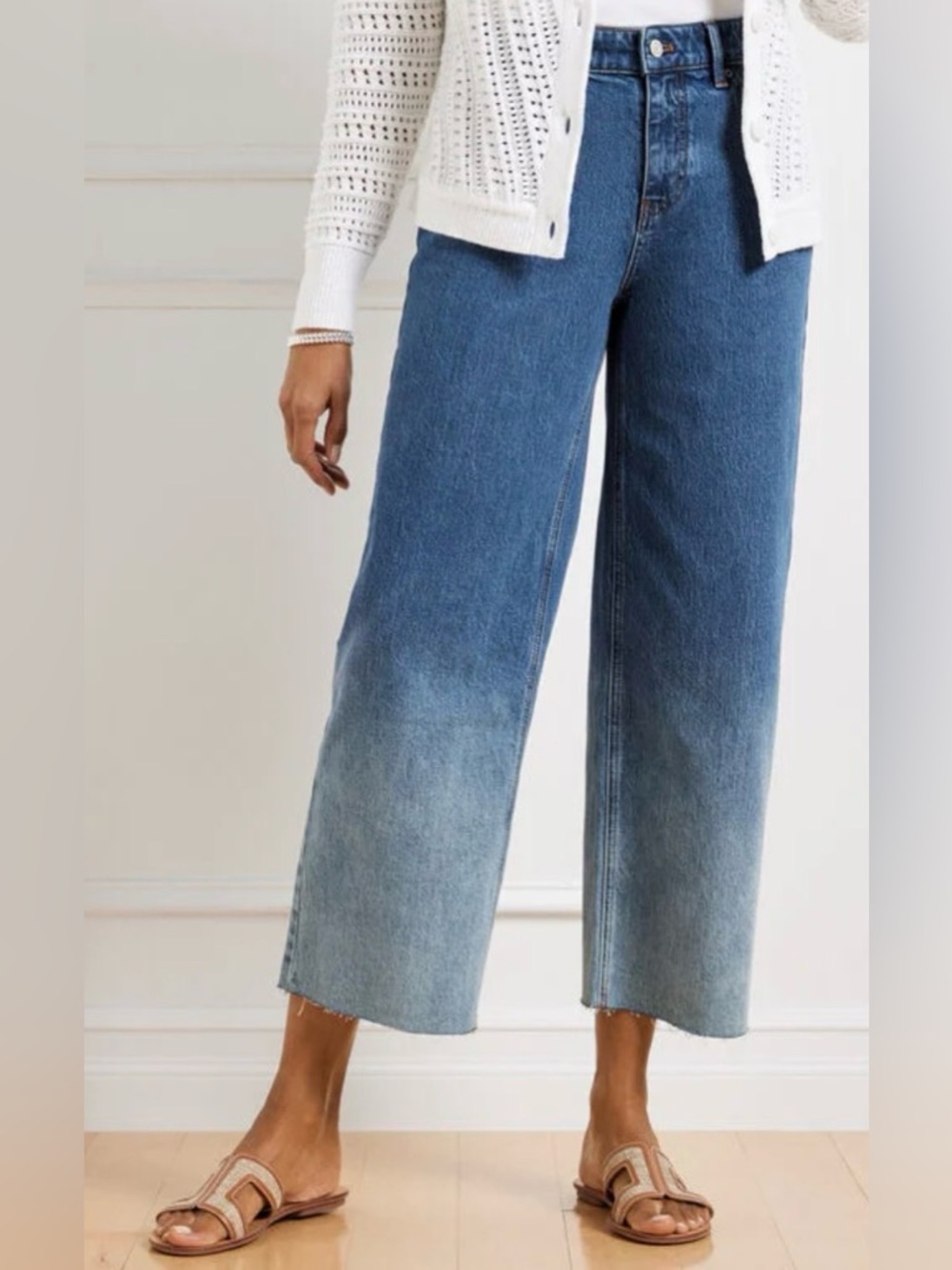 Talbots wide leg crop jeans 12 Ombre Hoffman wash euc